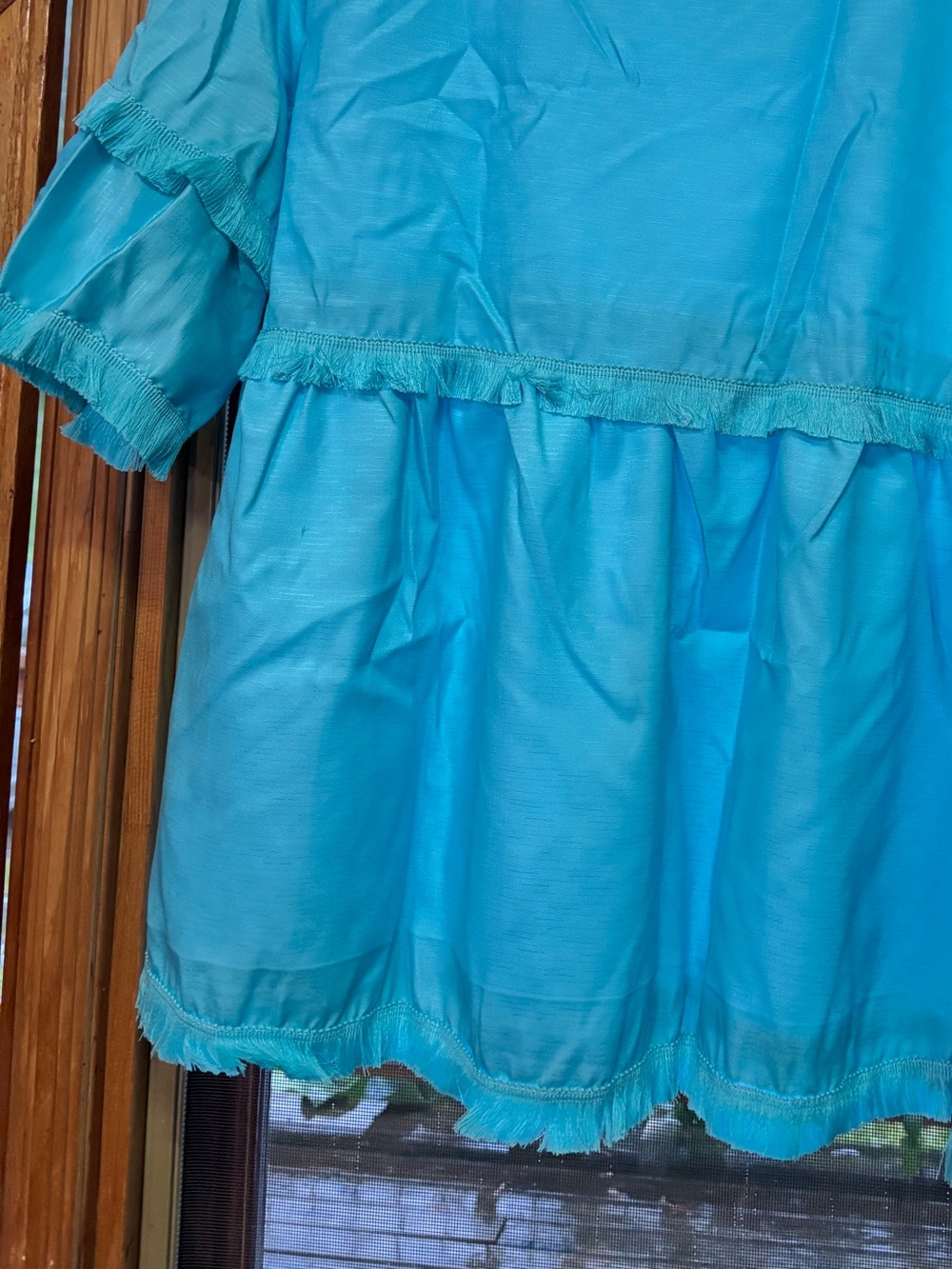 Blue Tiered Ruffle Sleeve Blouse - Women's